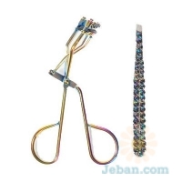 Rhinestoned Tweezer & Eyelash Curler Set