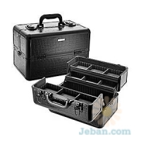 Embossed Traincase Black Faux Croc