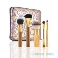 Brushed With Destiny Set Of 5 Bamboo Brushes & Makeup Bag